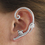 Single Piece Punk Style Gold Silver Plated Cat Post Earring With Ear Cuff