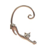 Single Piece Punk Style Gold Silver Plated Cat Post Earring With Ear Cuff