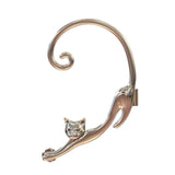 Single Piece Punk Style Gold Silver Plated Cat Post Earring With Ear Cuff