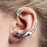 Single Piece Punk Style Gold Silver Plated Cat Post Earring With Ear Cuff
