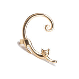 Single Piece Punk Style Gold Silver Plated Cat Post Earring With Ear Cuff