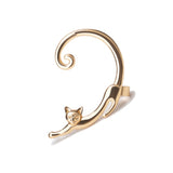 Single Piece Punk Style Gold Silver Plated Cat Post Earring With Ear Cuff