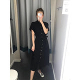 The long dress of the retro dress  2019 shows the skinny shirt dress college style