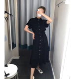 The long dress of the retro dress  2019 shows the skinny shirt dress college style