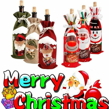 Xmas Wine Bottle Gift Bags Snowman Santa Claus Christmas Decoration Sequins Red